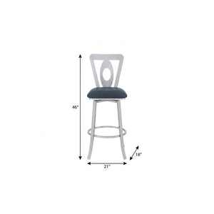 30" Gray And Silver Faux Leather And Iron Swivel Bar Height Bar Chair