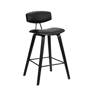 29" Black Faux Leather And Iron Low Back Bar Height Bar Chair