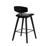 29" Black Faux Leather and Iron Low Back Bar Height Bar Chair