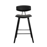 29" Black Faux Leather and Iron Low Back Bar Height Bar Chair