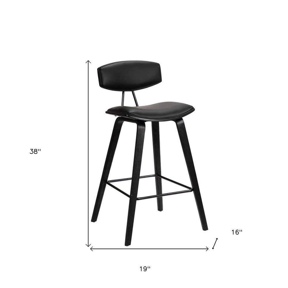 29" Black Faux Leather And Iron Low Back Bar Height Bar Chair