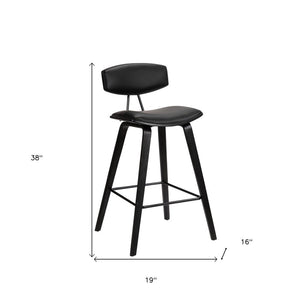 29" Black Faux Leather And Iron Low Back Bar Height Bar Chair
