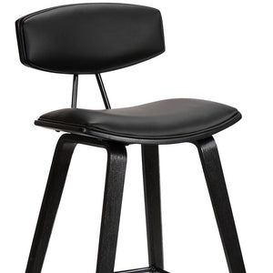 29" Black Faux Leather And Iron Low Back Bar Height Bar Chair