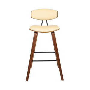 29" Cream and Brown Faux Leather and Iron Low Back Bar Height Bar Chair