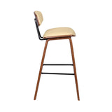 29" Cream and Brown Faux Leather and Iron Low Back Bar Height Bar Chair