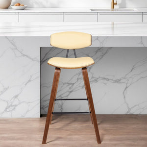 29" Cream and Brown Faux Leather and Iron Low Back Bar Height Bar Chair