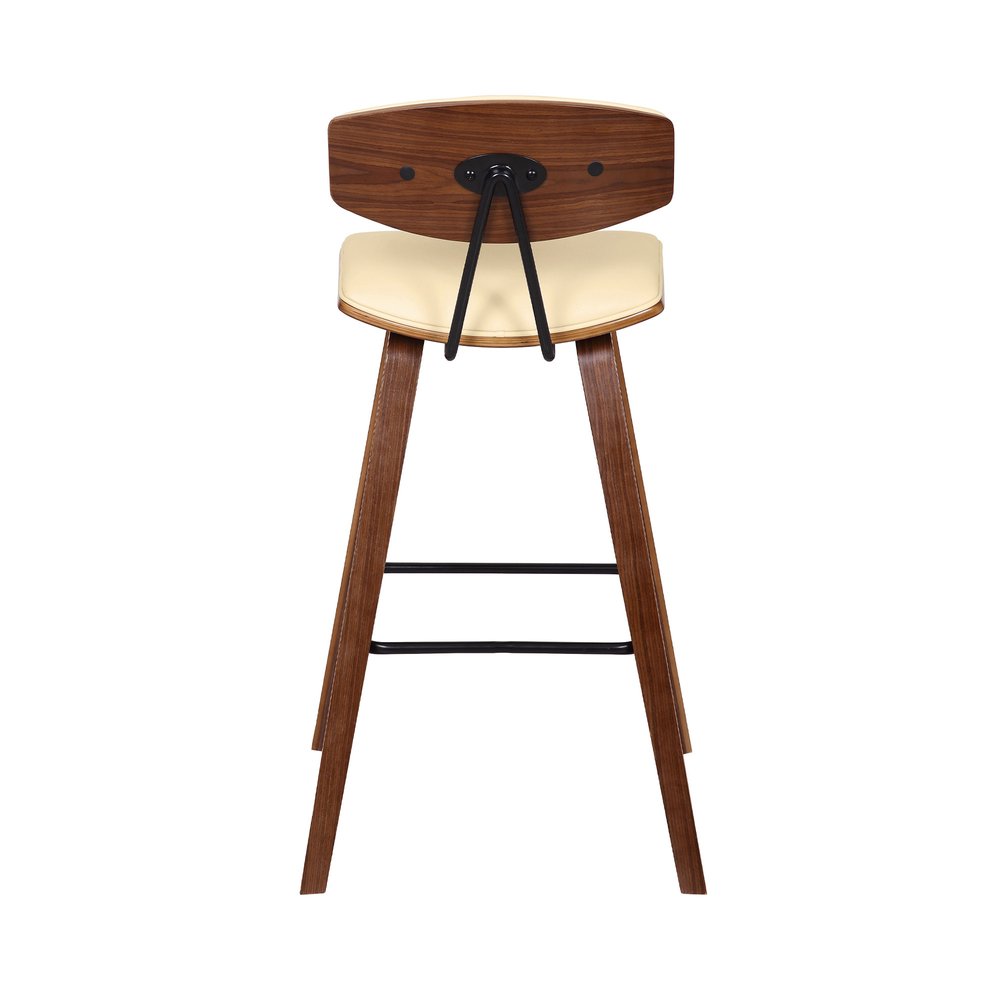 29" Cream And Brown Faux Leather And Iron Low Back Bar Height Bar Chair