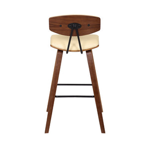 29" Cream And Brown Faux Leather And Iron Low Back Bar Height Bar Chair