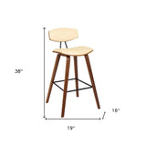 29" Cream and Brown Faux Leather and Iron Low Back Bar Height Bar Chair