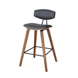 29" Gray And Brown Faux Leather And Iron Low Back Bar Height Bar Chair