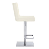 White and Silver Faux Leather and Iron Adjustable Height Swivel Bar Chair