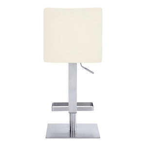 White and Silver Faux Leather and Iron Adjustable Height Swivel Bar Chair