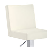 White and Silver Faux Leather and Iron Adjustable Height Swivel Bar Chair