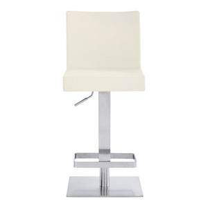 White and Silver Faux Leather and Iron Adjustable Height Swivel Bar Chair