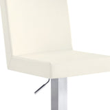 White and Silver Faux Leather and Iron Adjustable Height Swivel Bar Chair