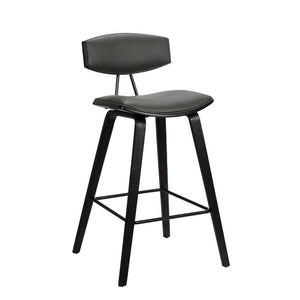 29" Gray And Black Faux Leather And Iron Low Back Bar Height Bar Chair