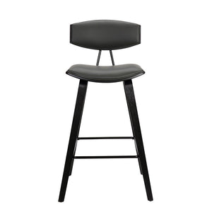 29" Gray And Black Faux Leather And Iron Low Back Bar Height Bar Chair