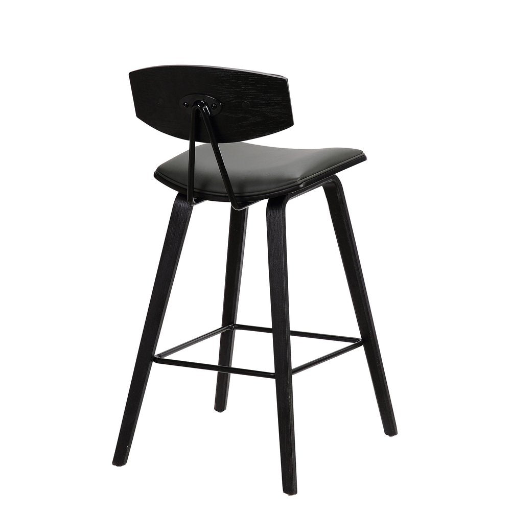 29" Gray And Black Faux Leather And Iron Low Back Bar Height Bar Chair