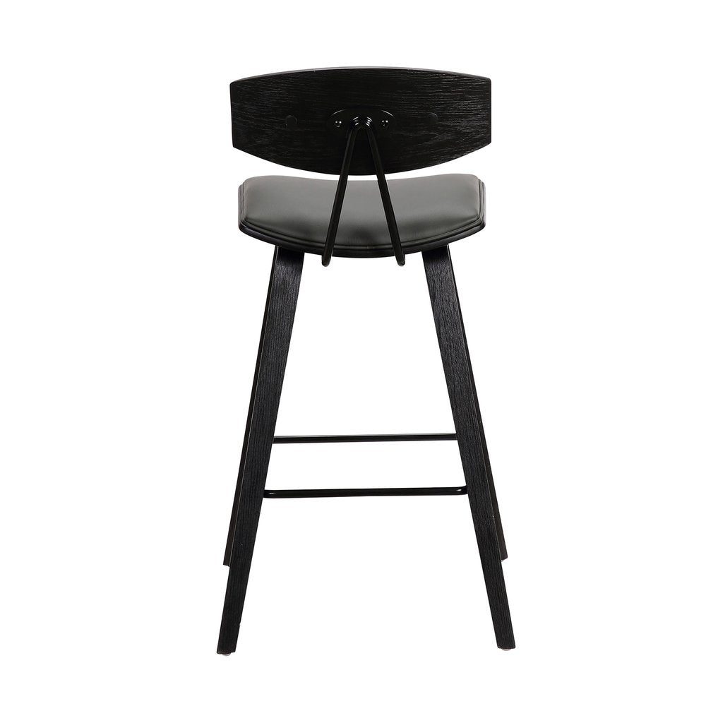 29" Gray And Black Faux Leather And Iron Low Back Bar Height Bar Chair