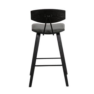 29" Gray And Black Faux Leather And Iron Low Back Bar Height Bar Chair