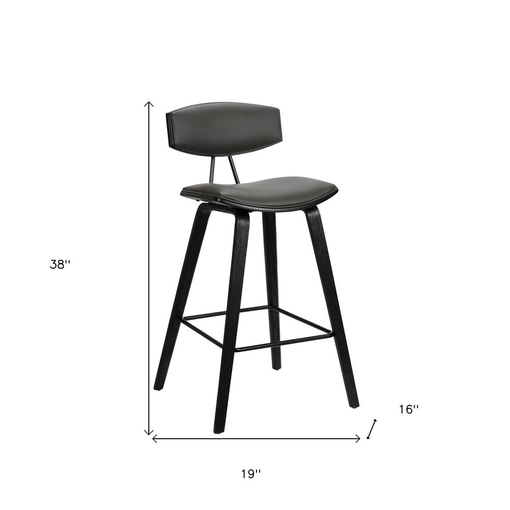 29" Gray And Black Faux Leather And Iron Low Back Bar Height Bar Chair
