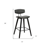 29" Gray and Black Faux Leather and Iron Low Back Bar Height Bar Chair