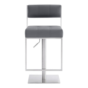 25" Gray And Silver Faux Leather And Iron Swivel Low Back Adjustable Height Bar Chair