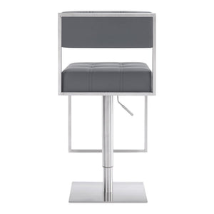 Gray And Silver Faux Leather And Faux Leather And Iron Low Back Adjustable Height Swivel Bar Chair