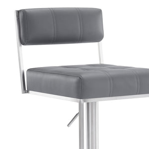 Gray And Silver Faux Leather And Faux Leather And Iron Low Back Adjustable Height Swivel Bar Chair