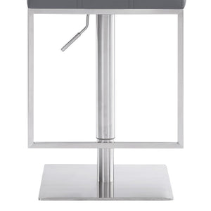 Gray And Silver Faux Leather And Faux Leather And Iron Low Back Adjustable Height Swivel Bar Chair