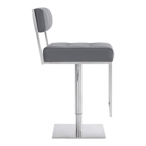 Gray And Silver Faux Leather And Faux Leather And Iron Low Back Adjustable Height Swivel Bar Chair
