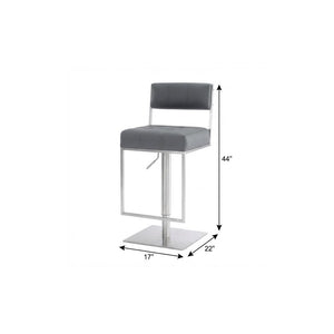 Gray And Silver Faux Leather And Faux Leather And Iron Low Back Adjustable Height Swivel Bar Chair