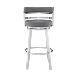 26" Gray And Silver Faux Leather And Faux Leather And Iron Low Back Counter Height Swivel Bar Chair