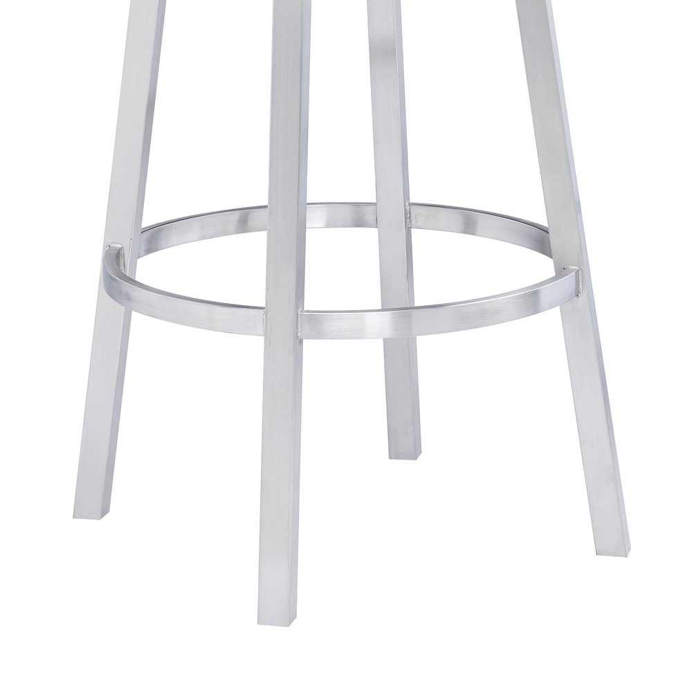 26" Gray And Silver Faux Leather And Faux Leather And Iron Low Back Counter Height Swivel Bar Chair