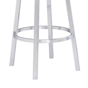 26" Gray And Silver Faux Leather And Faux Leather And Iron Low Back Counter Height Swivel Bar Chair