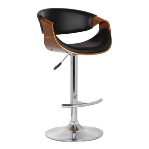 Black And Silver Fabric And Solid Wood Low Back Adjustable Height Swivel Bar Chair