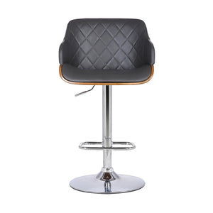 Gray And Silver Faux Leather And Fabric And Iron Low Back Adjustable Height Swivel Bar Chair