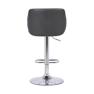 Gray And Silver Faux Leather And Fabric And Iron Low Back Adjustable Height Swivel Bar Chair