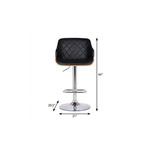 25" Black And Silver Faux Leather And Iron Swivel Low Back Adjustable Height Bar Chair