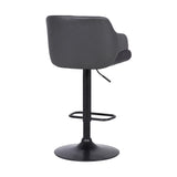 Gray and Black Faux Leather and Iron Low Back Adjustable Height Swivel Bar Chair