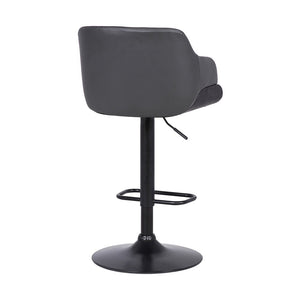 Gray and Black Faux Leather and Iron Low Back Adjustable Height Swivel Bar Chair