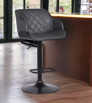Gray and Black Faux Leather and Iron Low Back Adjustable Height Swivel Bar Chair