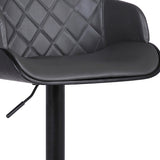 Gray and Black Faux Leather and Iron Low Back Adjustable Height Swivel Bar Chair