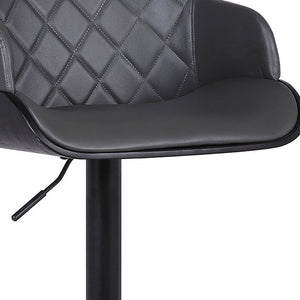 Gray and Black Faux Leather and Iron Low Back Adjustable Height Swivel Bar Chair