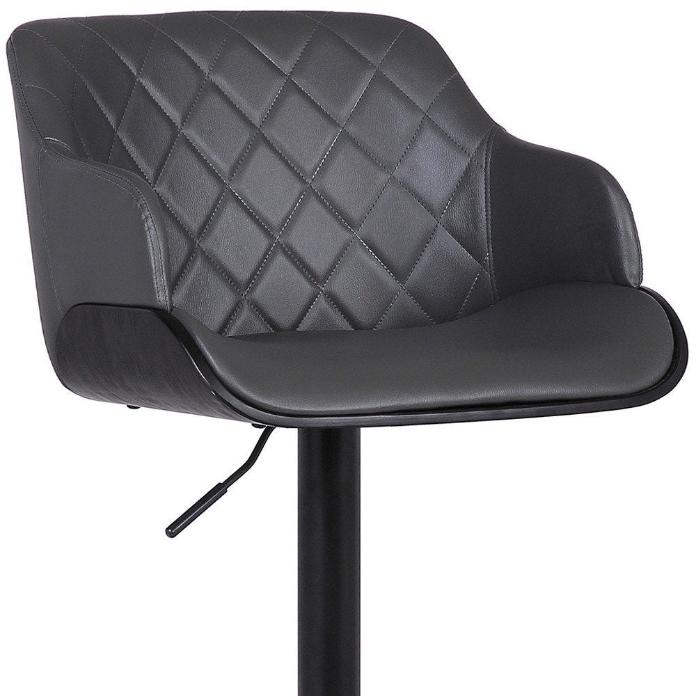 Gray and Black Faux Leather and Iron Low Back Adjustable Height Swivel Bar Chair