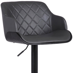 Gray and Black Faux Leather and Iron Low Back Adjustable Height Swivel Bar Chair