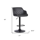 Gray and Black Faux Leather and Iron Low Back Adjustable Height Swivel Bar Chair