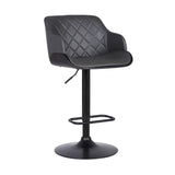 Gray and Black Faux Leather and Iron Low Back Adjustable Height Swivel Bar Chair