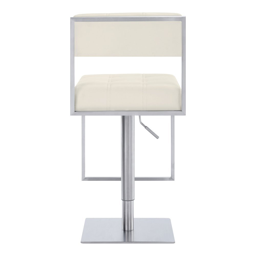 White And Silver Faux Leather And Faux Leather And Iron Low Back Adjustable Height Swivel Bar Chair