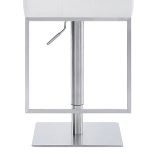 White And Silver Faux Leather And Faux Leather And Iron Low Back Adjustable Height Swivel Bar Chair